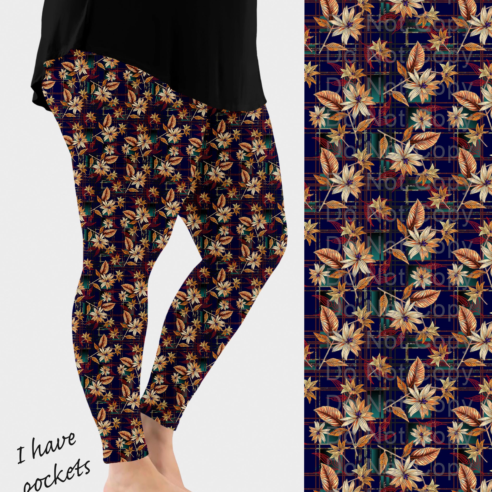 RTS - Plaid Leaves Leggings w/ Pockets