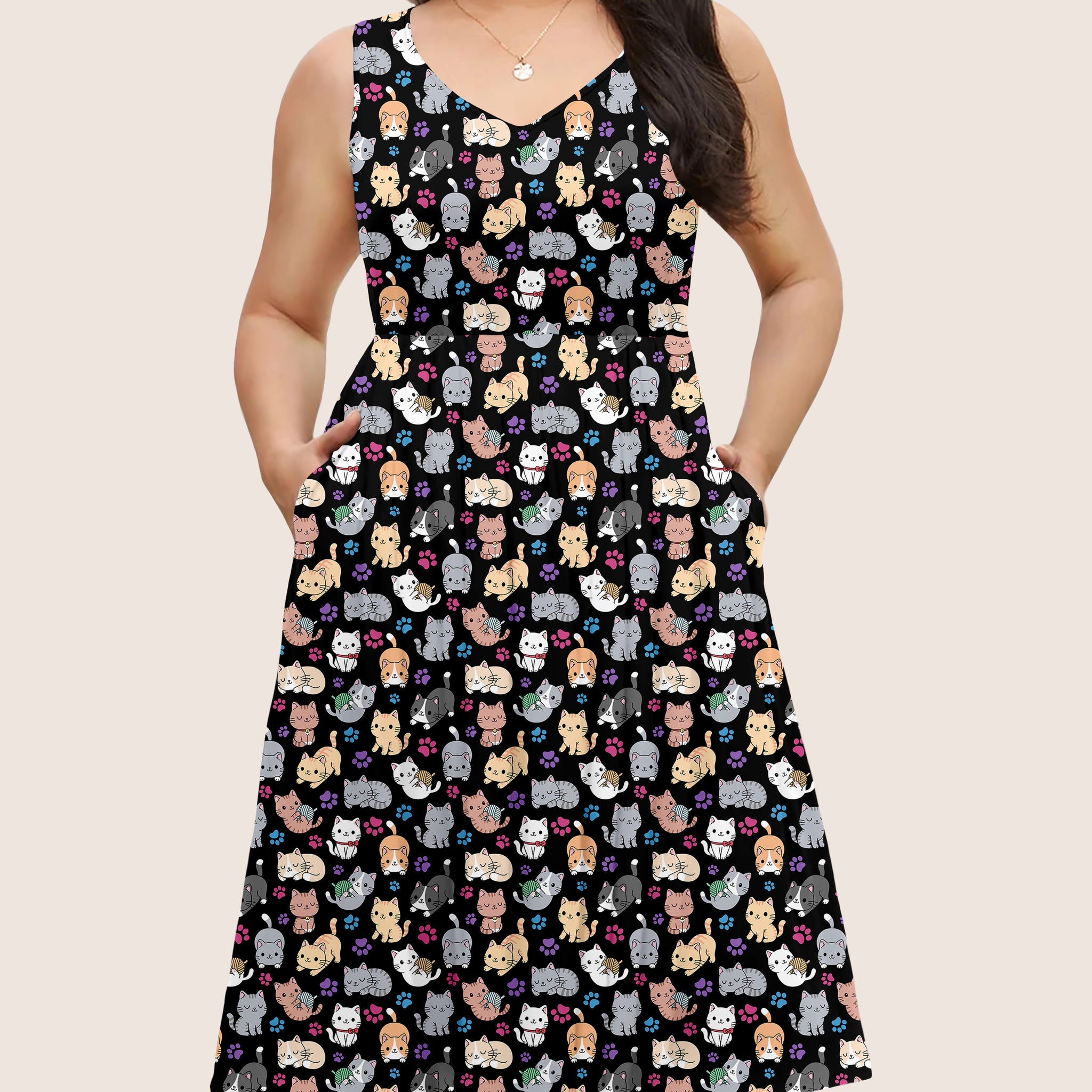 RTS - Playful Kittens Pocket Dress