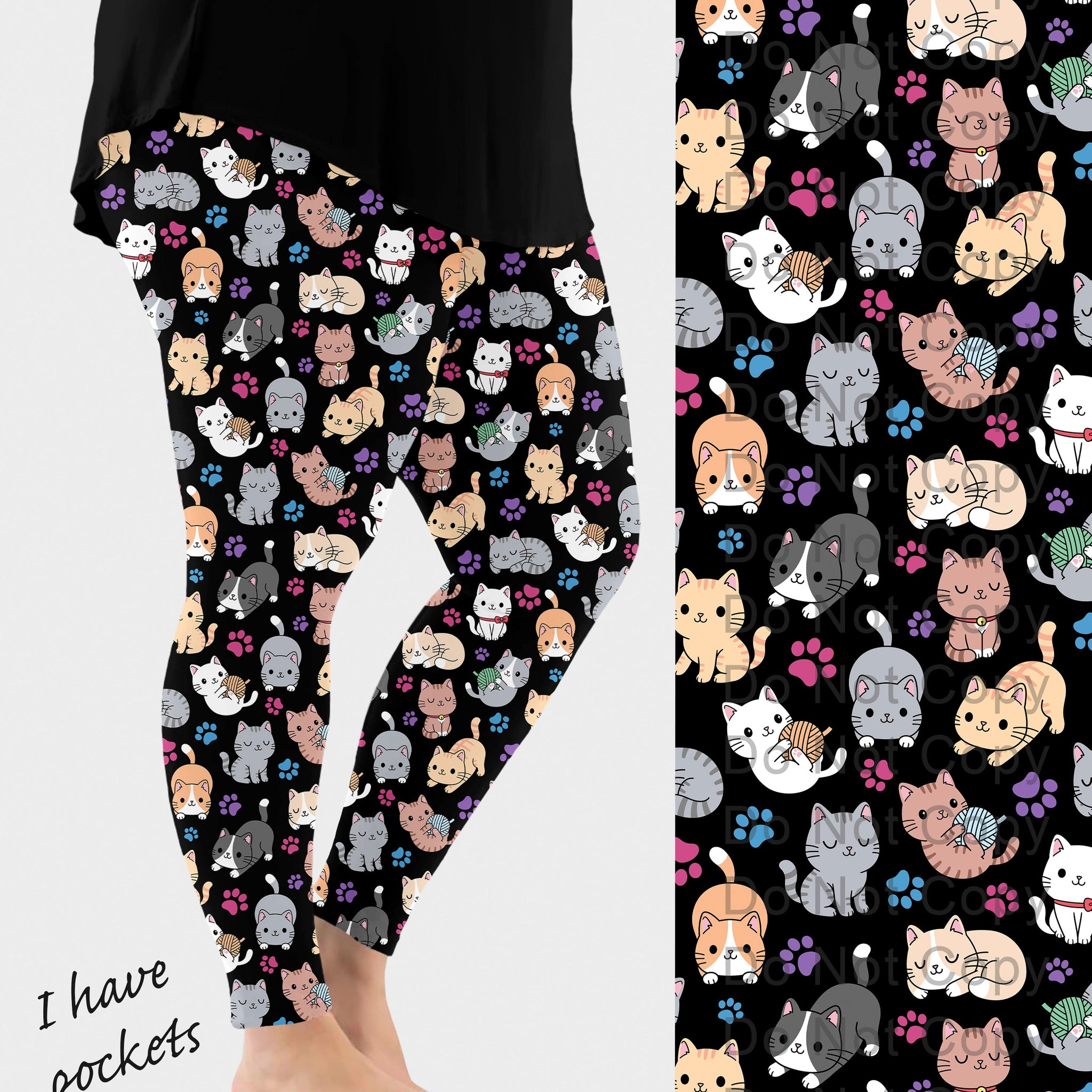 RTS - Playful Kittens 2.0 Leggings w/ Pockets