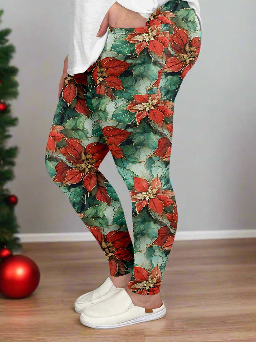 Poinsettia Leggings w/ Pockets