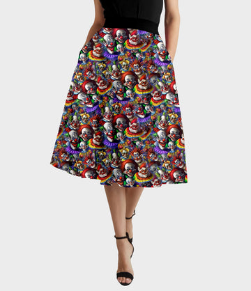 RTS - Colorful Clowns Swing Skirt w/ Pockets