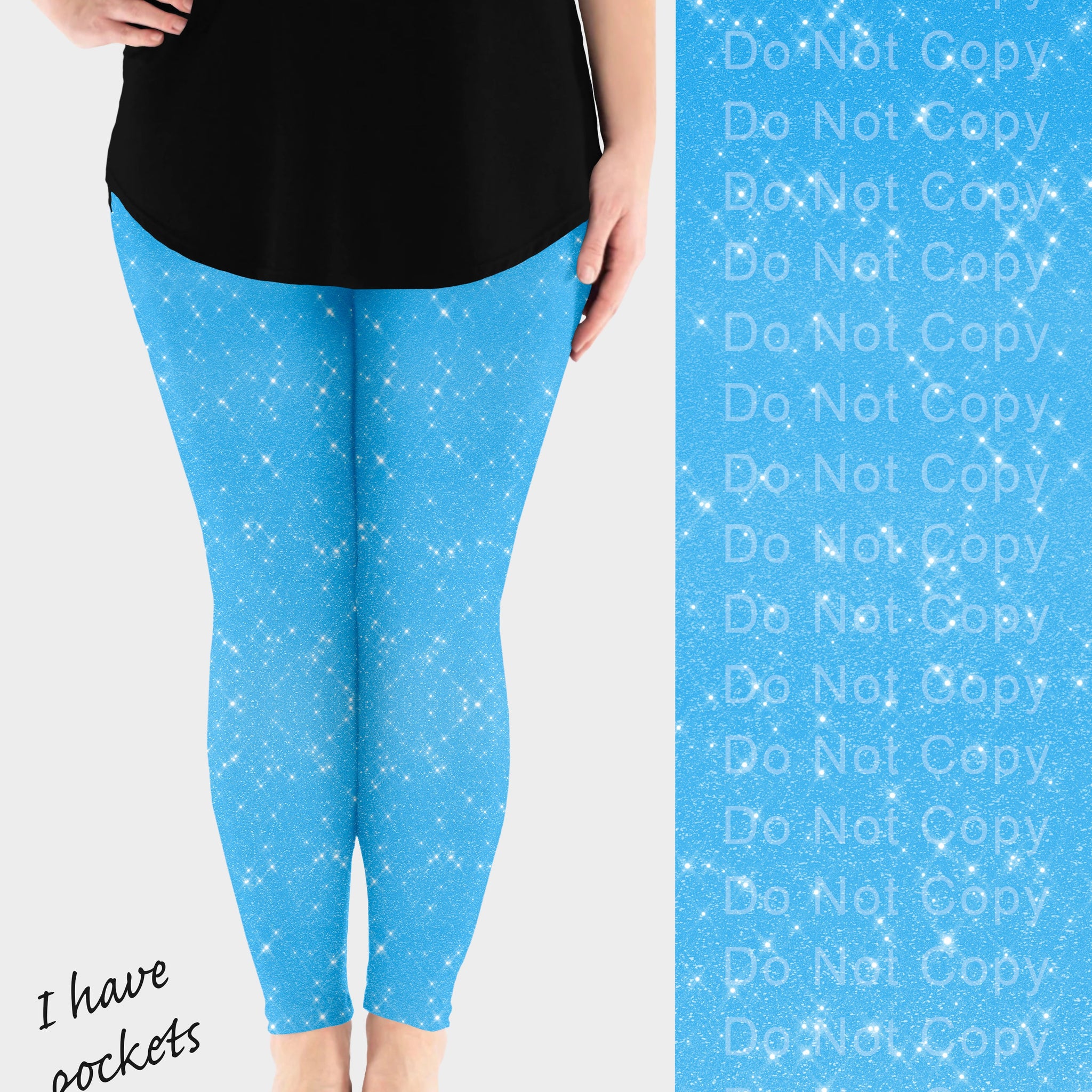 RTS - Pretty Blue Sparkle Leggings w/ Pockets