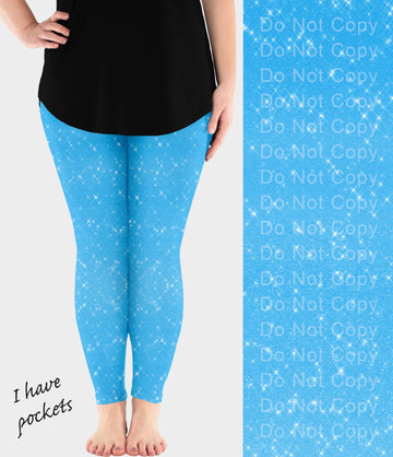 RTS - Pretty Blue Sparkle Leggings w/ Pockets