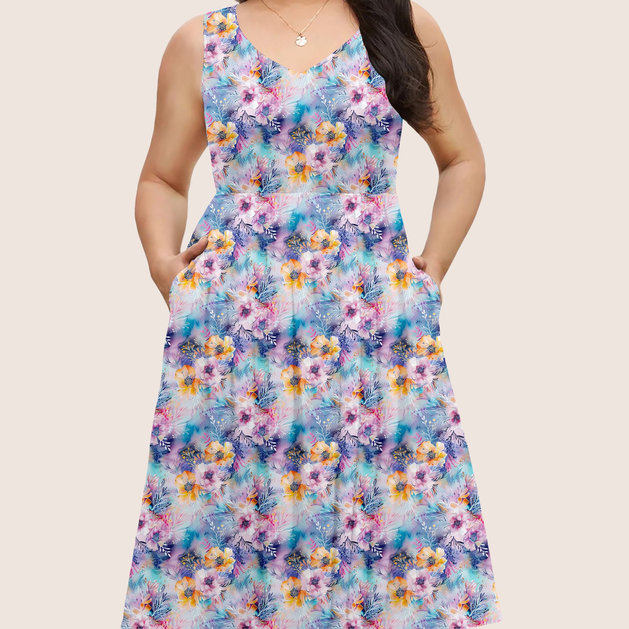 RTS - Pretty Watercolor Floral Pocket Dress