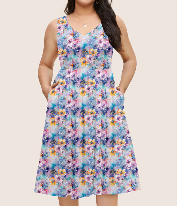 RTS - Pretty Watercolor Floral Pocket Dress