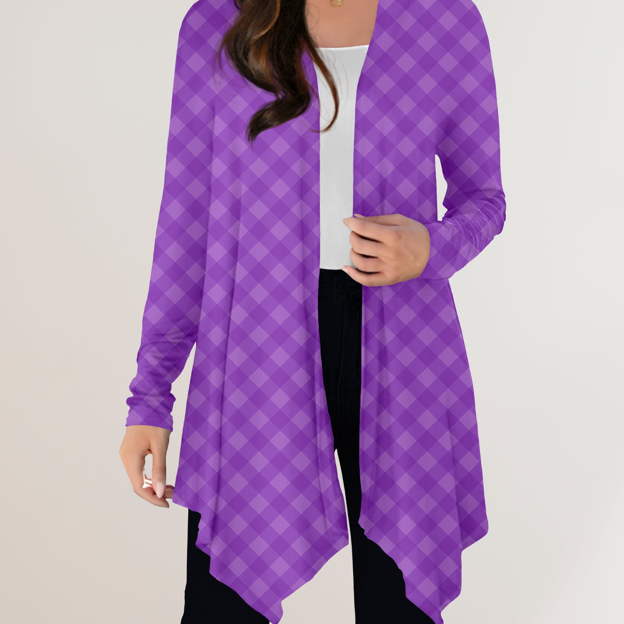 RTS - Purple Check Cardigan w/ Pockets