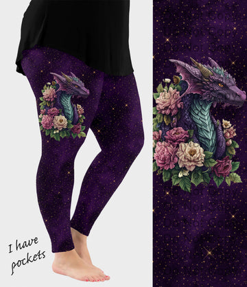 RTS - Purple Dragon Side Design Leggings w/ Pockets