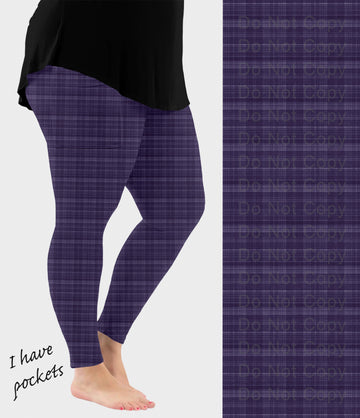 RTS - Purple Denim Plaid Leggings with Pockets