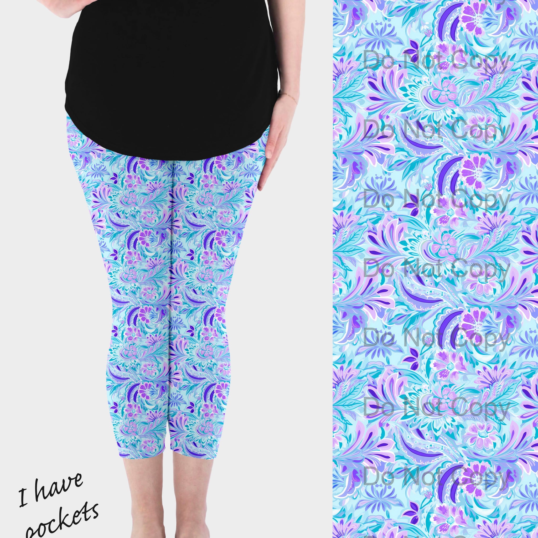 RTS - Purple Paisley Capri Leggings w/ Pockets