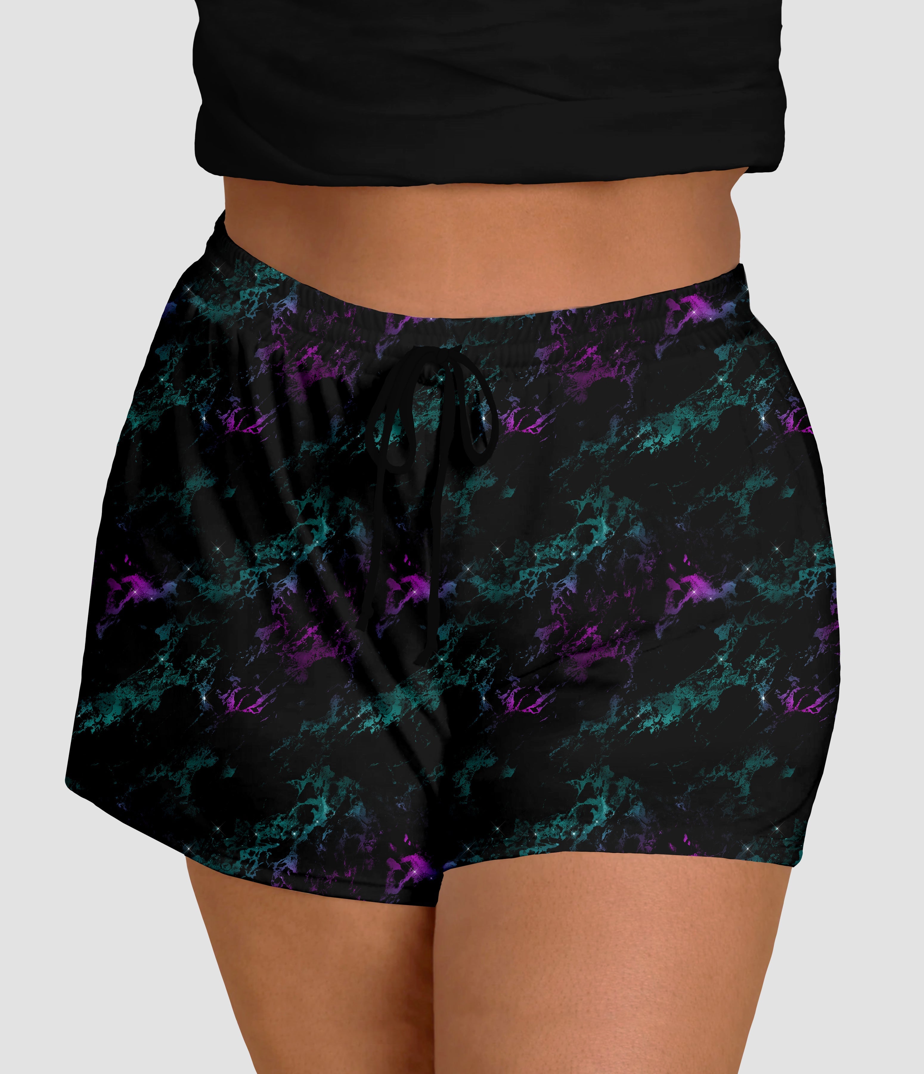 RTS - Purple and Teal Galaxy Jogger Shorts with Pockets
