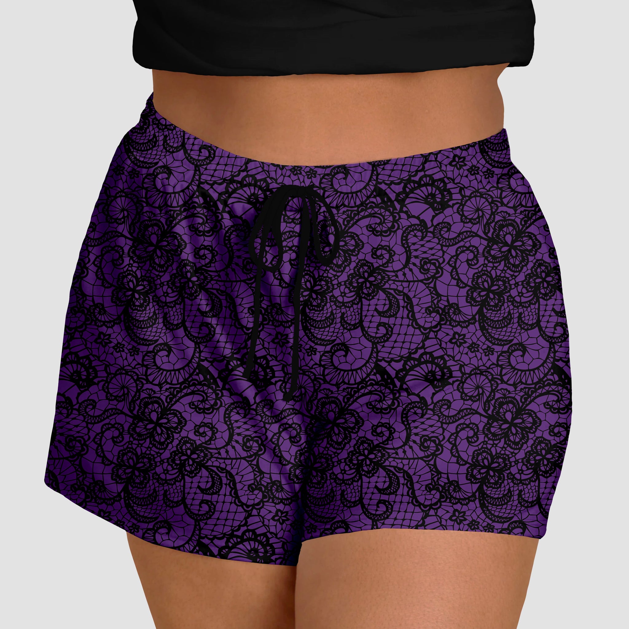 RTS - Purple Floral Lace Jogger Shorts