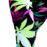 Green & Purple Marijuana Herb Leaf Capri Print Soft Leggings