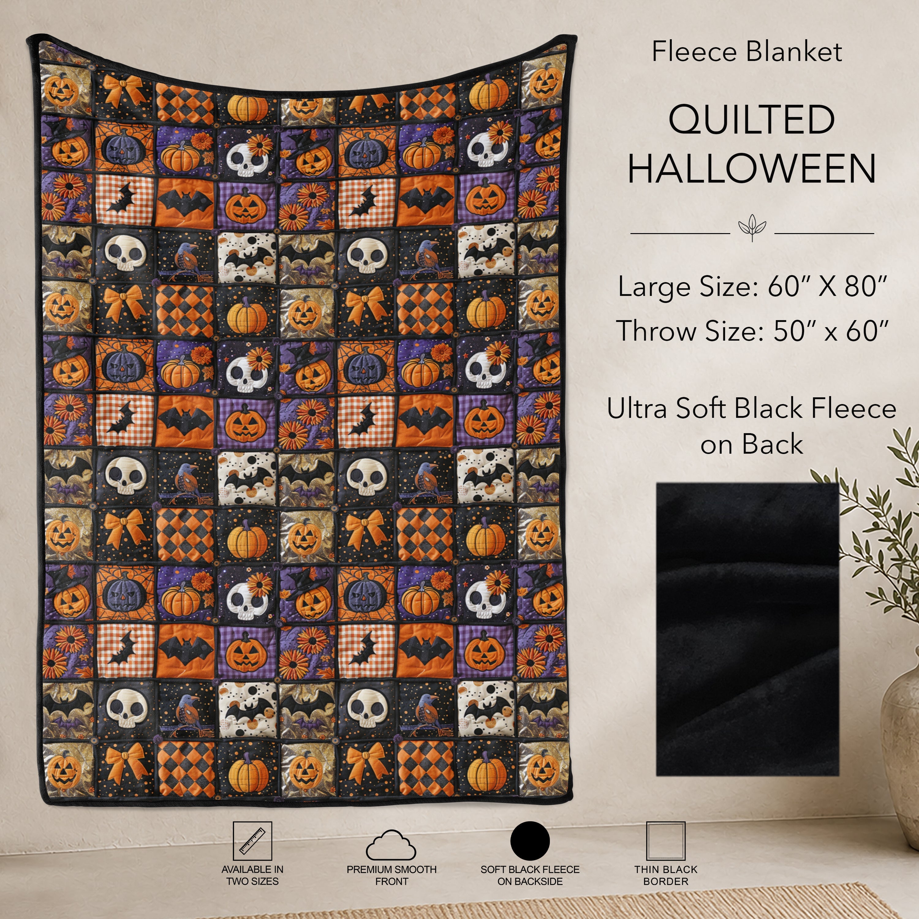 B304 - Pre-Order Quilted Halloween Fleece Blanket (Closes 7/31. ETA: early Oct)
