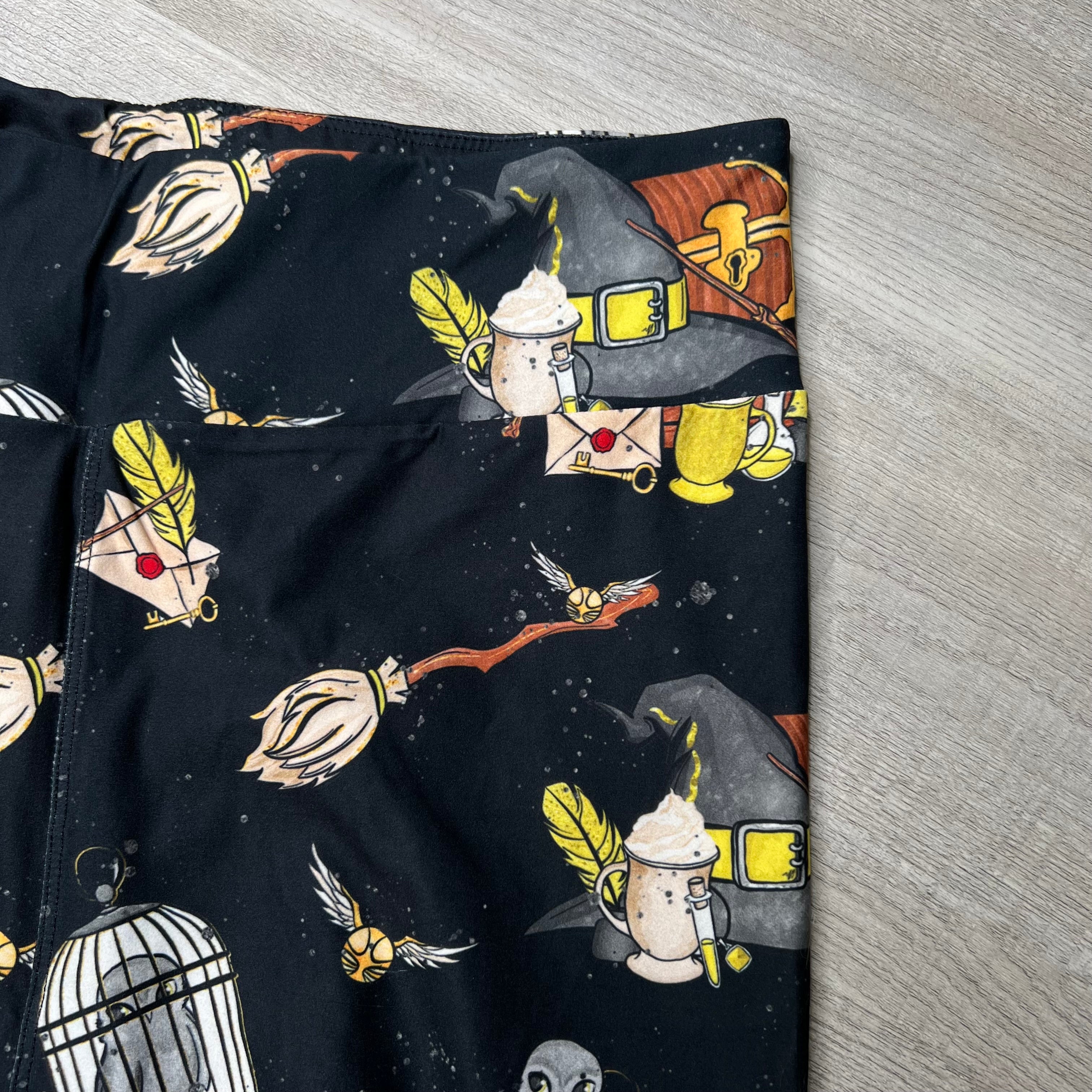 Yellow Wizard House Print Black Soft Leggings