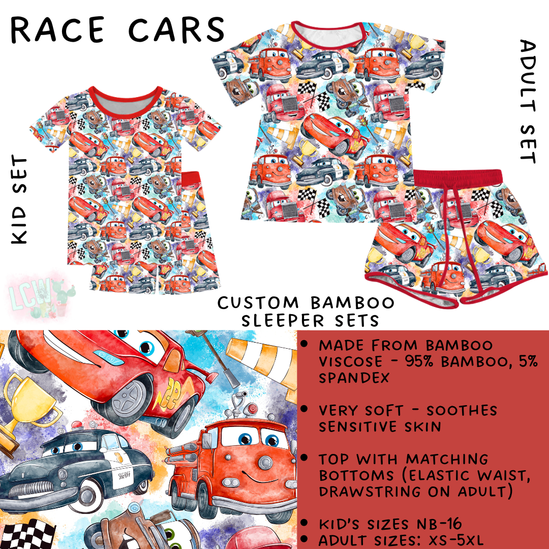 Ready To Ship - Race Cars Adult Bamboo Short Sleeper Set - M