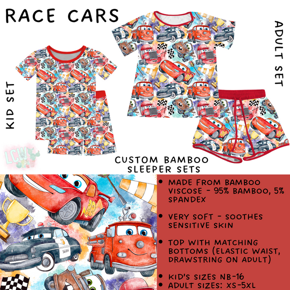 Ready To Ship - Race Cars Adult Bamboo Short Sleeper Set - M