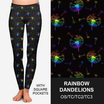 RTS - Rainbow Dandelions Leggings w/ Pockets