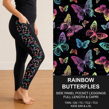 B300 - Preorder Rainbow Butterflies Side Panel Pocket Leggings (Closes 7/15. ETA: mid Sept.)