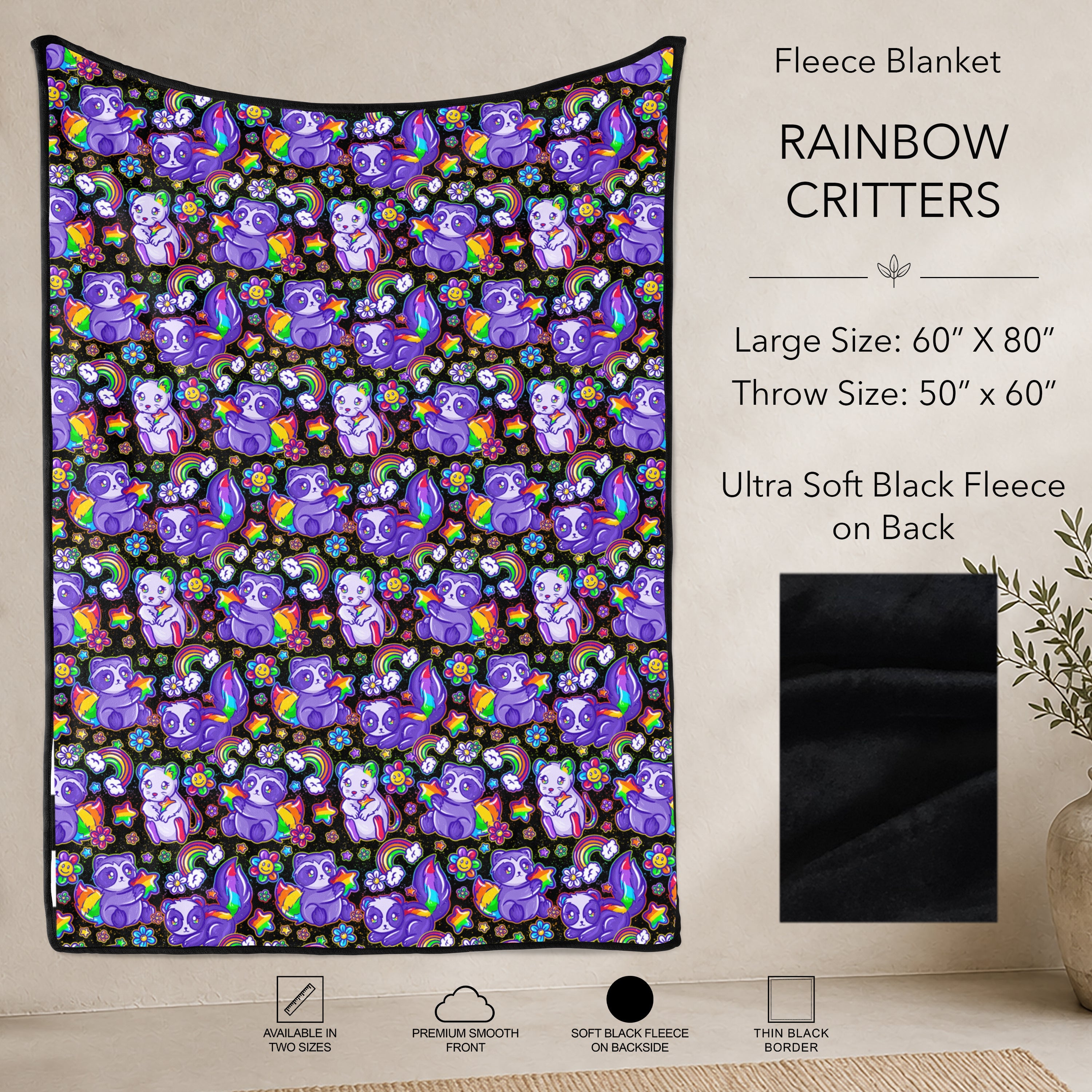 B304 - Pre-Order Rainbow Critters Fleece Blanket (Closes 7/31. ETA: early Oct)