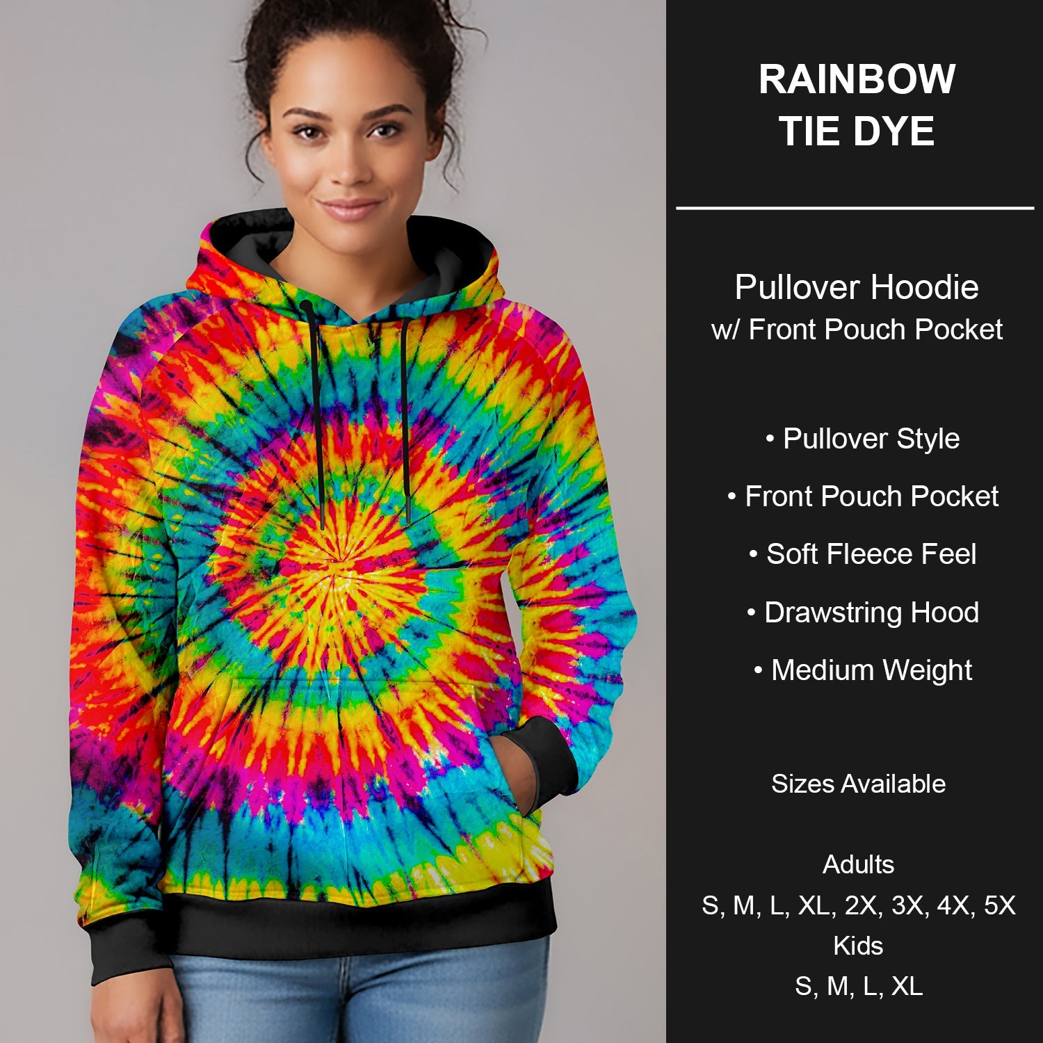 B266 - Preorder Rainbow Tie Dye Pullover Hoodie (Closes 12/17. ETA late Feb.)