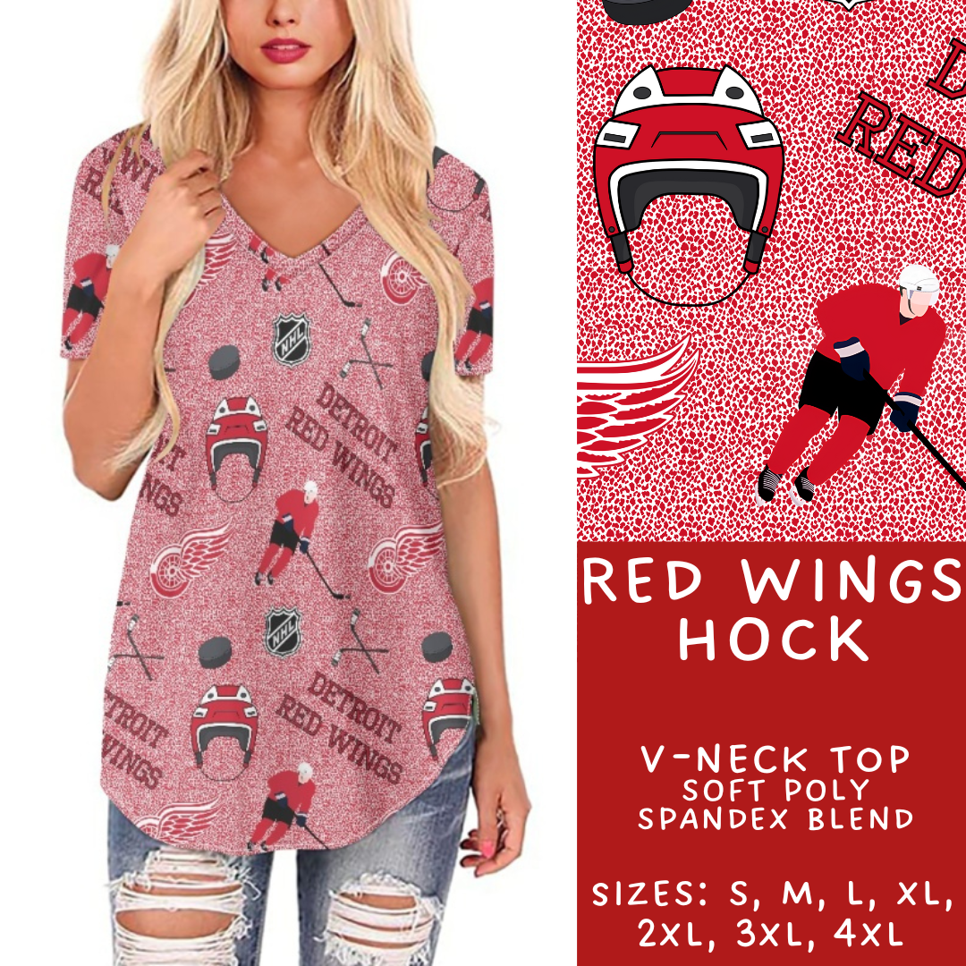 Batch #243 - Hockey - Closes 11/25 - ETA mid Jan - Red Wings Hock V-Neck Tee