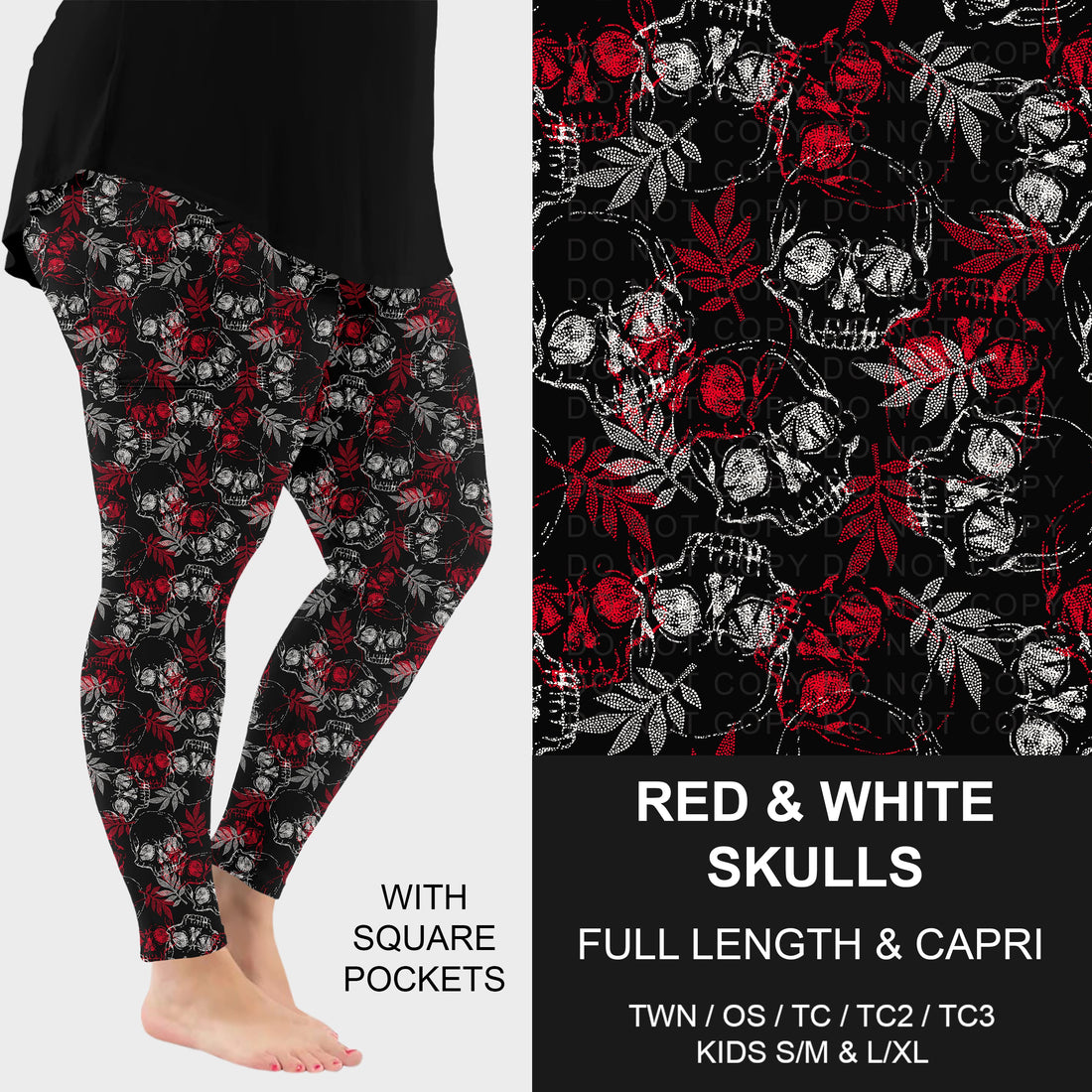 Red and White Skulls Leggings w/ Pockets