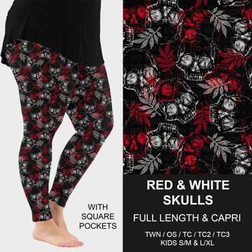B318 - Preorder Red and White Skulls Leggings w/ Pockets (Closes 10/25. ETA: late Dec.)