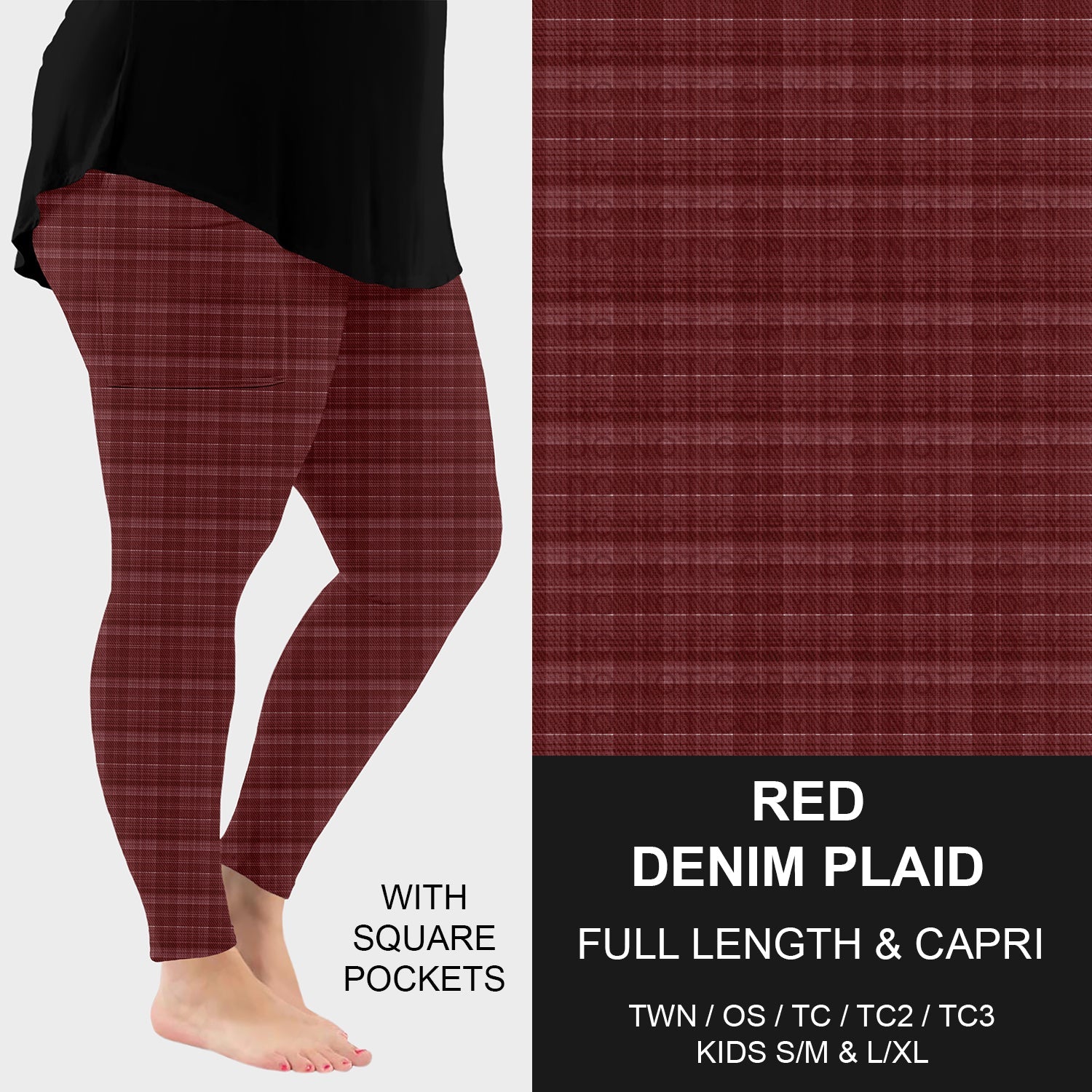 B301 - Preorder Red Denim Plaid Leggings w/ Pockets (Closes 7/19. ETA: late Sept.)