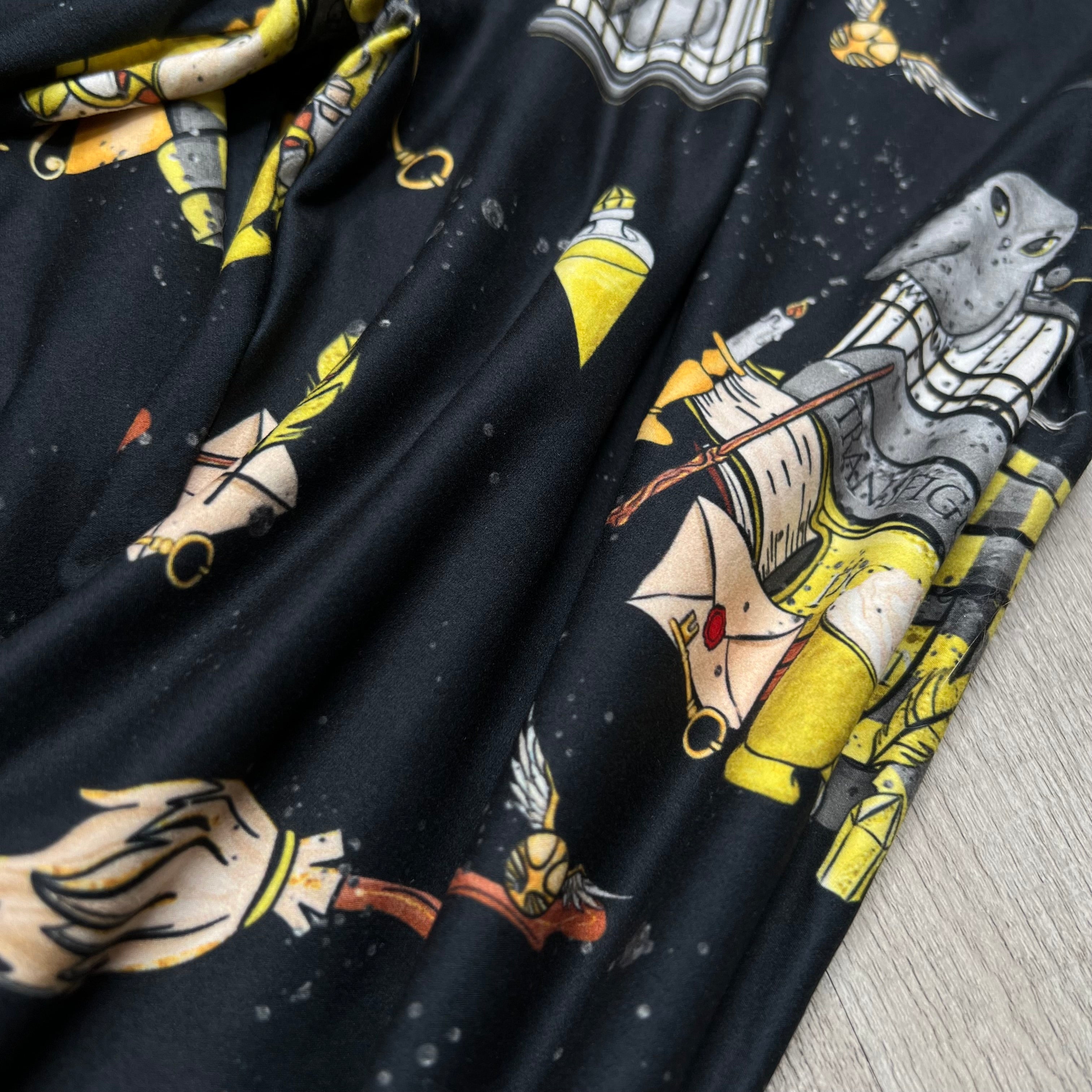 Yellow Wizard House Print Black Soft Leggings