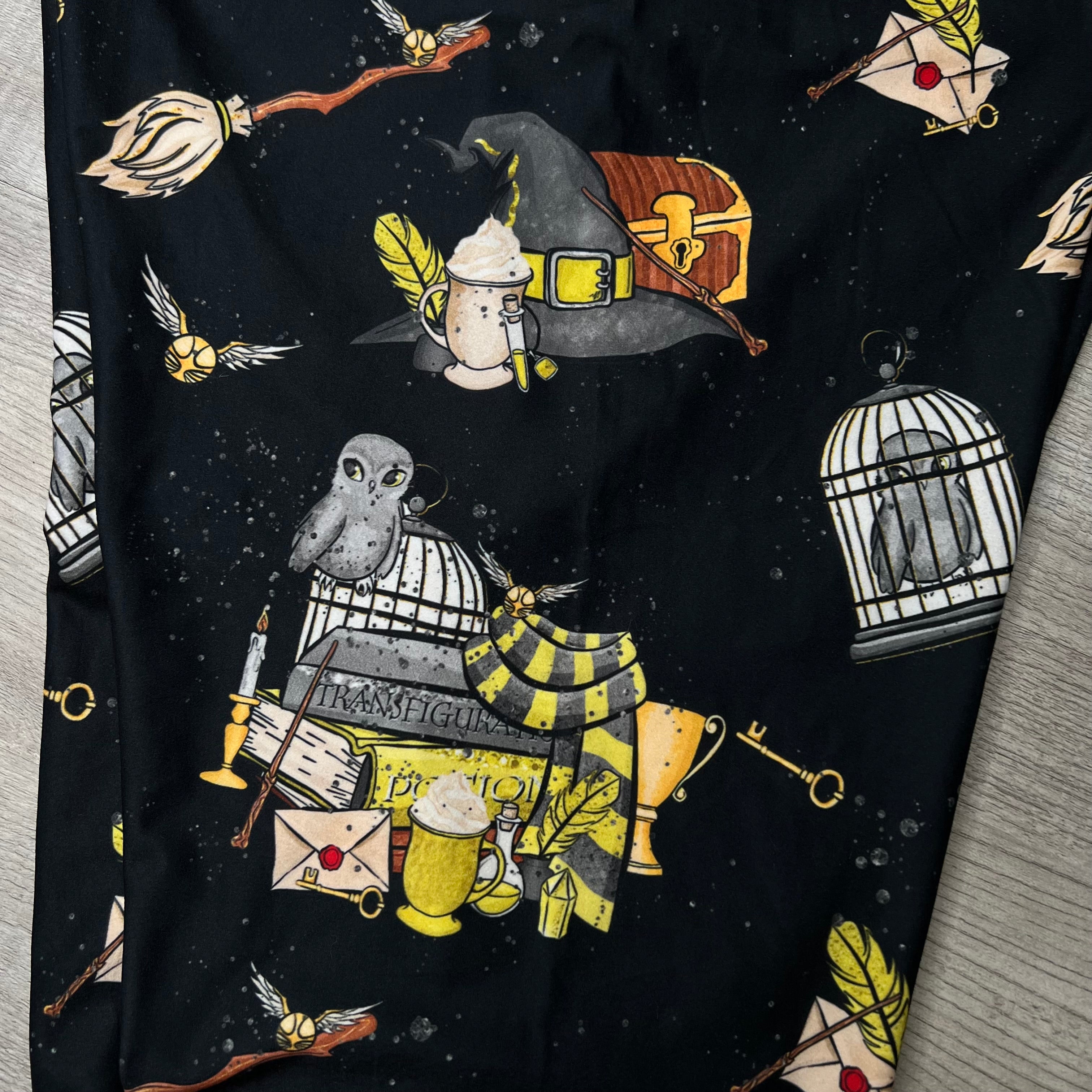 Yellow Wizard House Print Black Soft Leggings