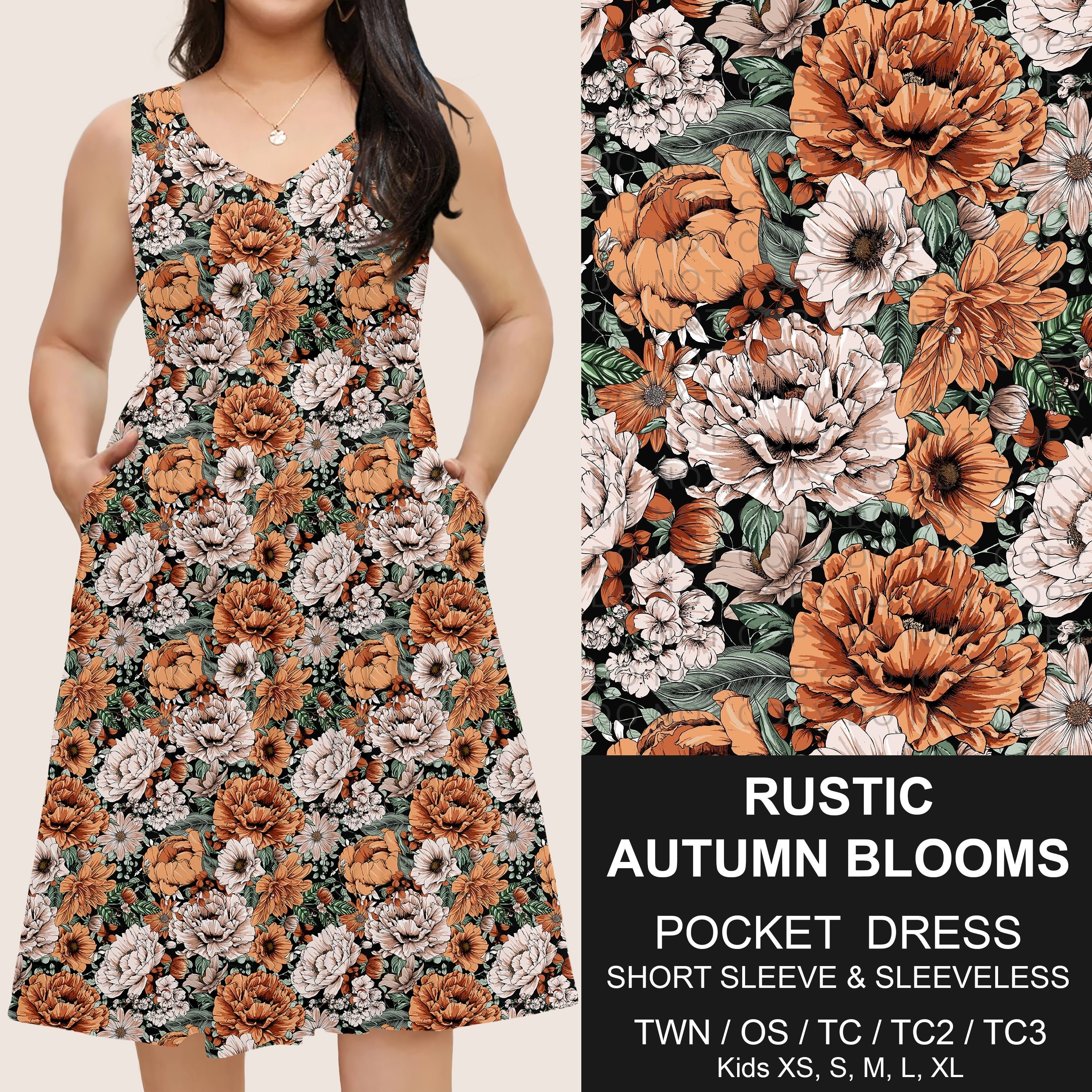 B302 - Preorder Rustic Autumn Blooms Pocket Dress (Closes 7/24. ETA: early Oct)