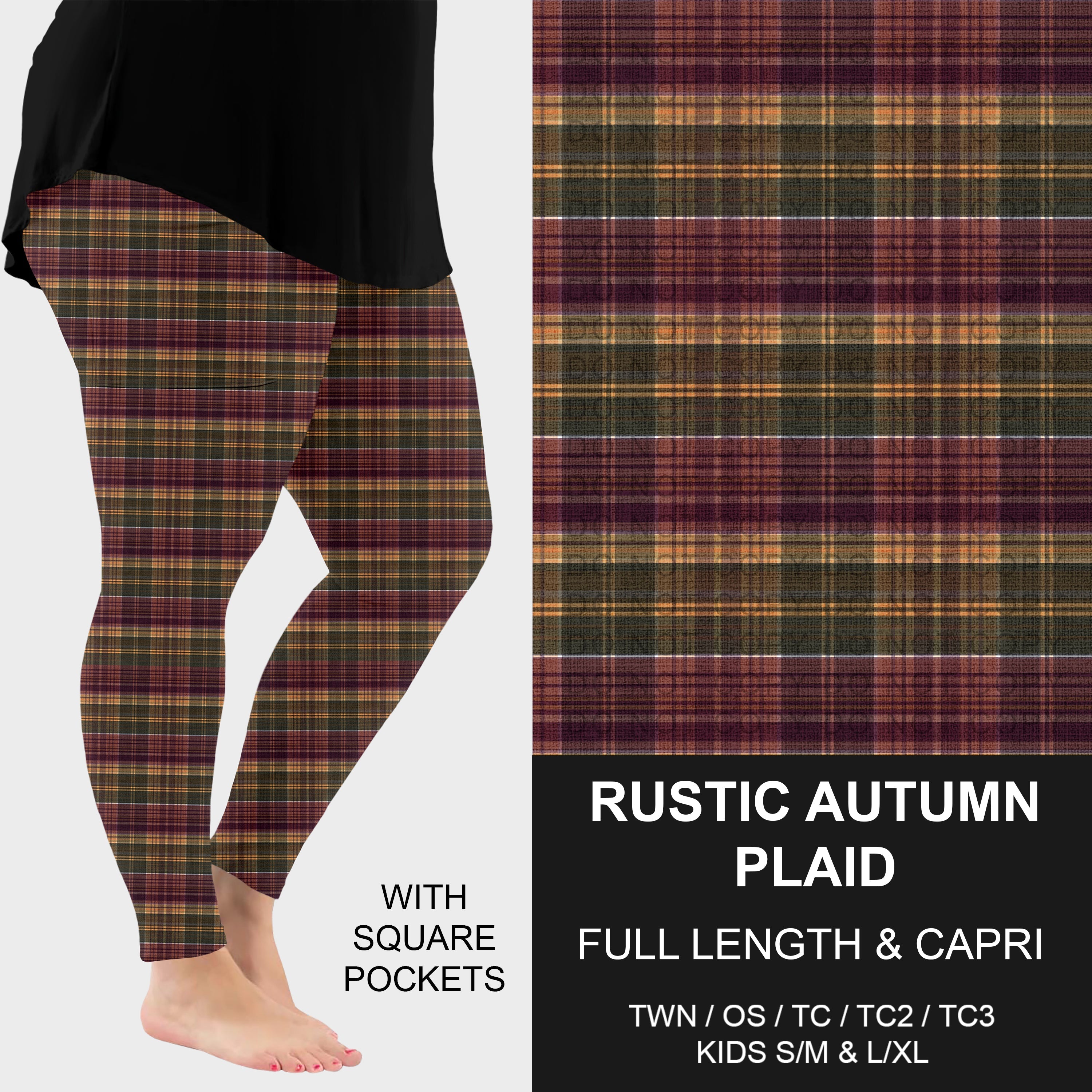 B308 - Preorder Rustic Autumn Plaid Leggings w/ Pockets (Closes 8/16. ETA: late Oct.)