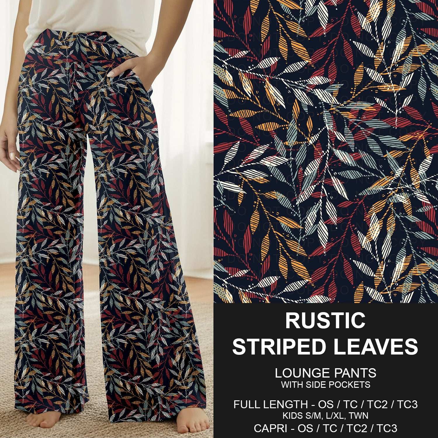 B308 - Preorder Rustic Striped Leaves Lounge Pants (Closes 8/16. ETA: late Oct.)