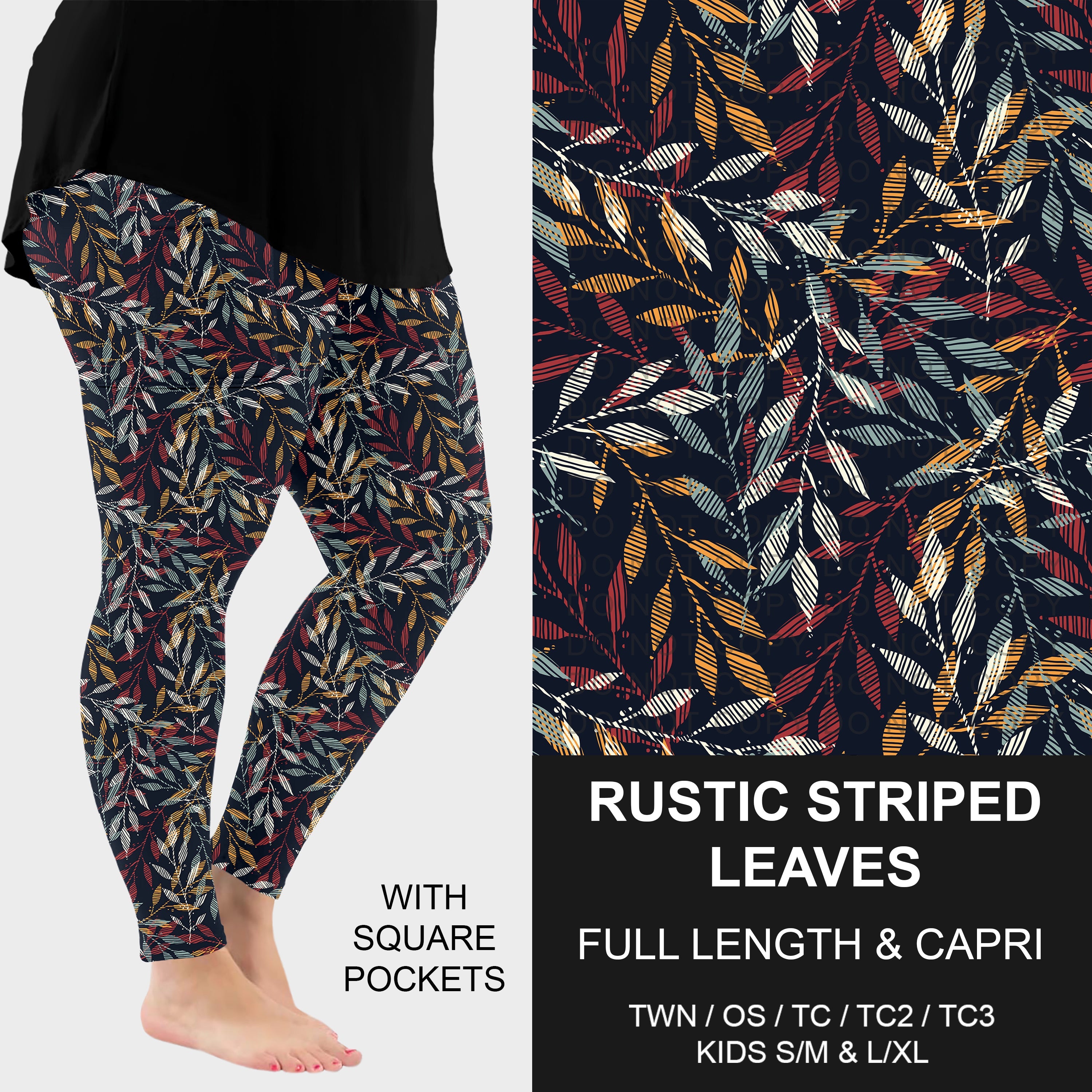 B308 - Preorder Rustic Striped Leaves Leggings w/ Pockets (Closes 8/16. ETA: late Oct.)
