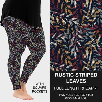 B308 - Preorder Rustic Striped Leaves Leggings w/ Pockets (Closes 8/16. ETA: late Oct.)