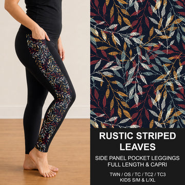 B308 - Preorder Rustic Striped Leaves Side Panel Pocket Leggings (Closes 8/16. ETA: late Oct.)