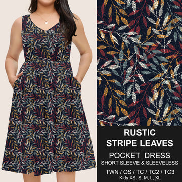 B302 - Preorder Rustic Stripe Leaves Pocket Dress (Closes 7/24. ETA: early Oct)