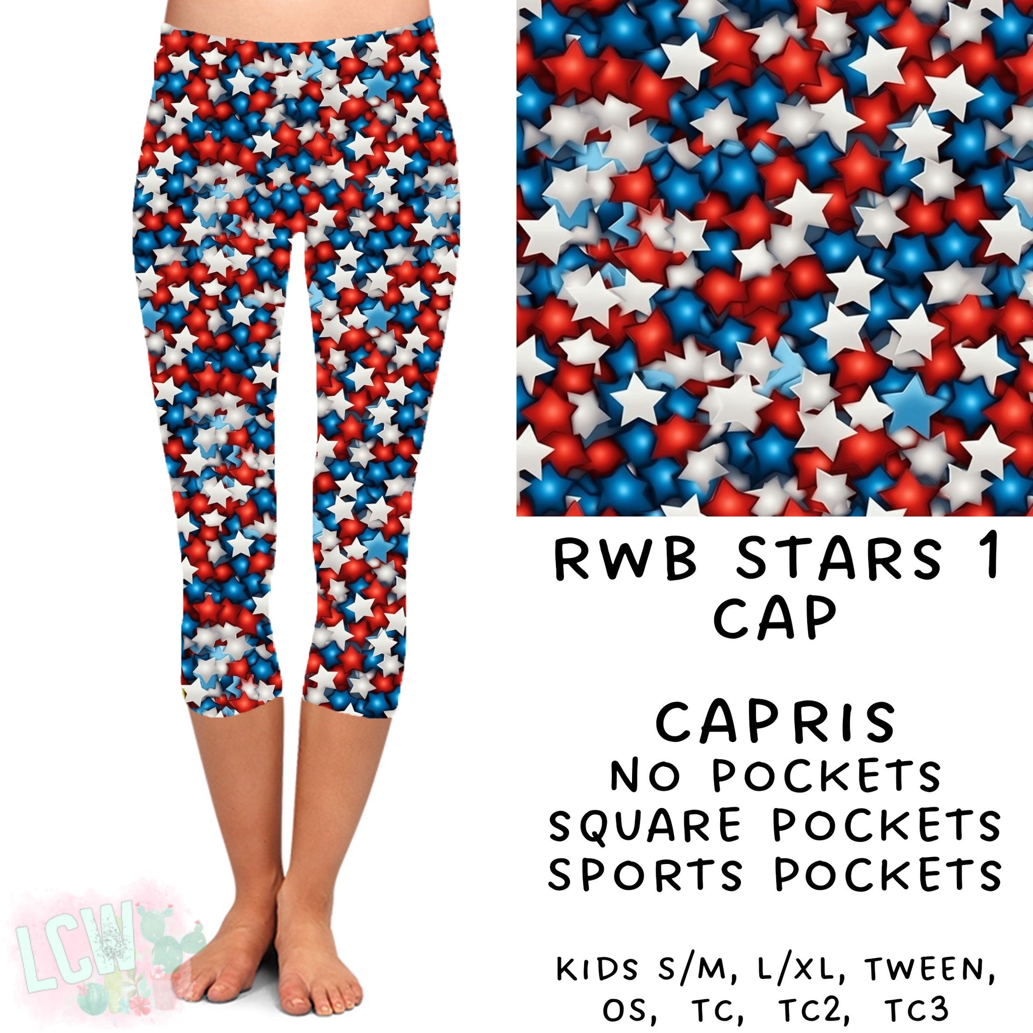 Ready To Ship - RWB Stars 1 Capri Leggings