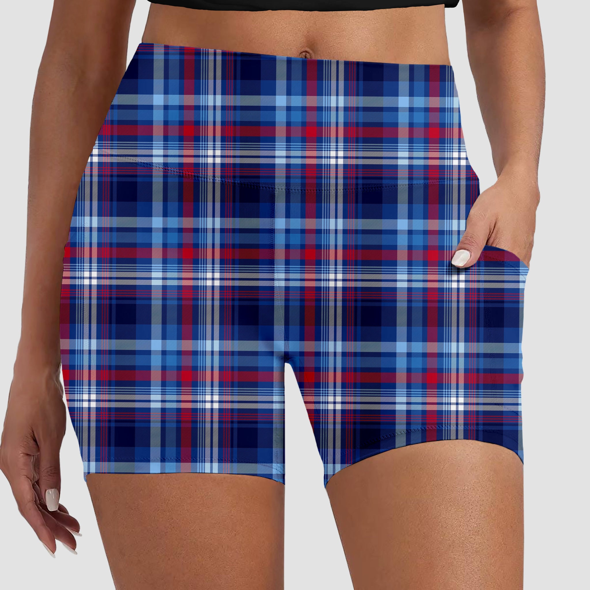 RTS - RWB Plaid Biker Shorts w/ Pockets