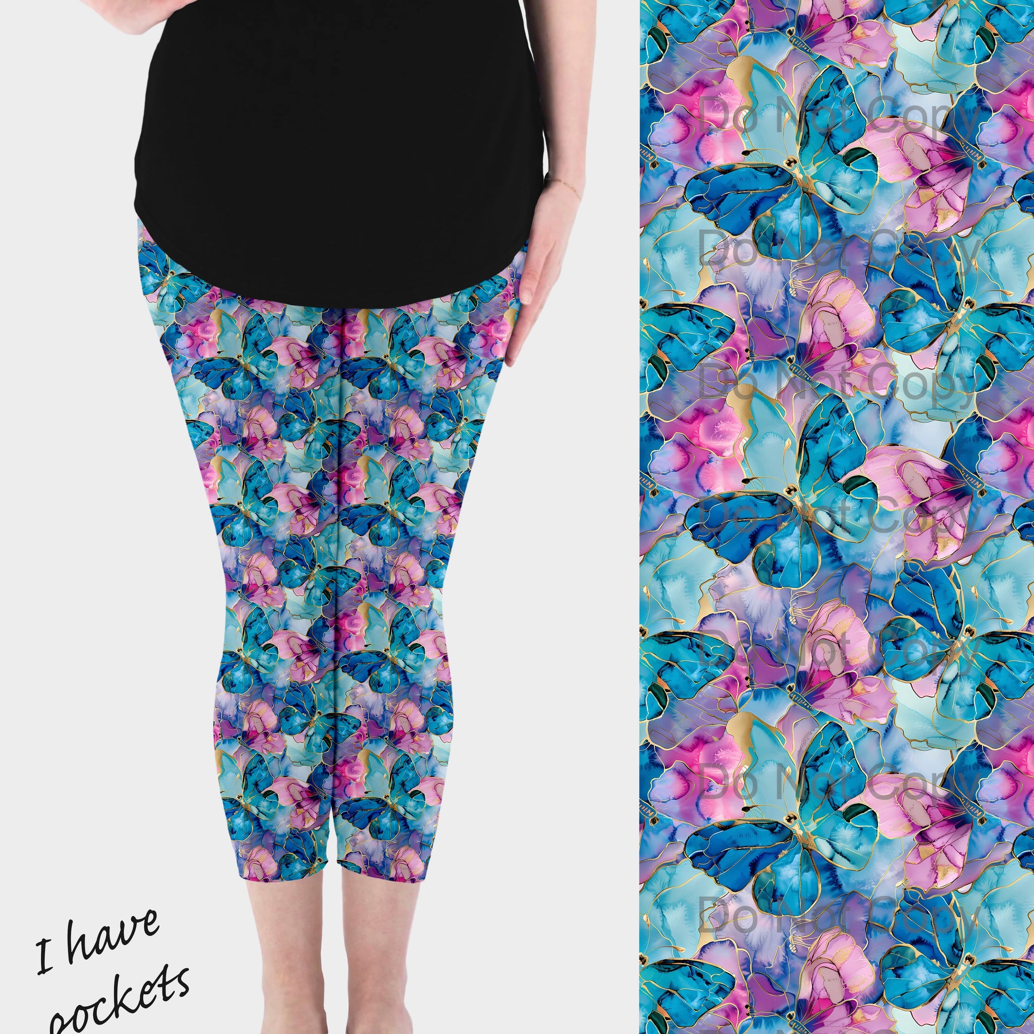 RTS - Radiant Butterflies Capri Leggings w/ Pockets