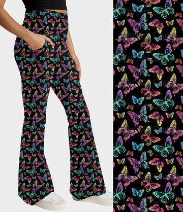 RTS - Rainbow Butterflies Flare Leggings w/ Pockets