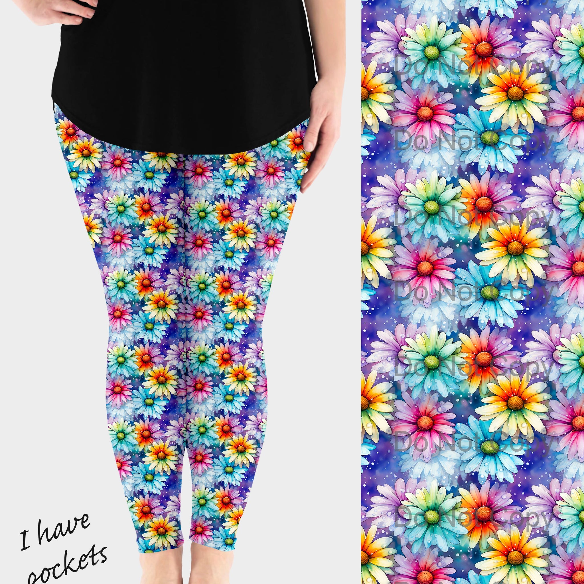 RTS - Rainbow Daisies Leggings w/ Pockets