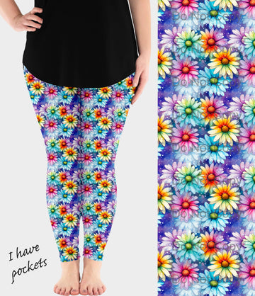 RTS - Rainbow Daisies Leggings w/ Pockets