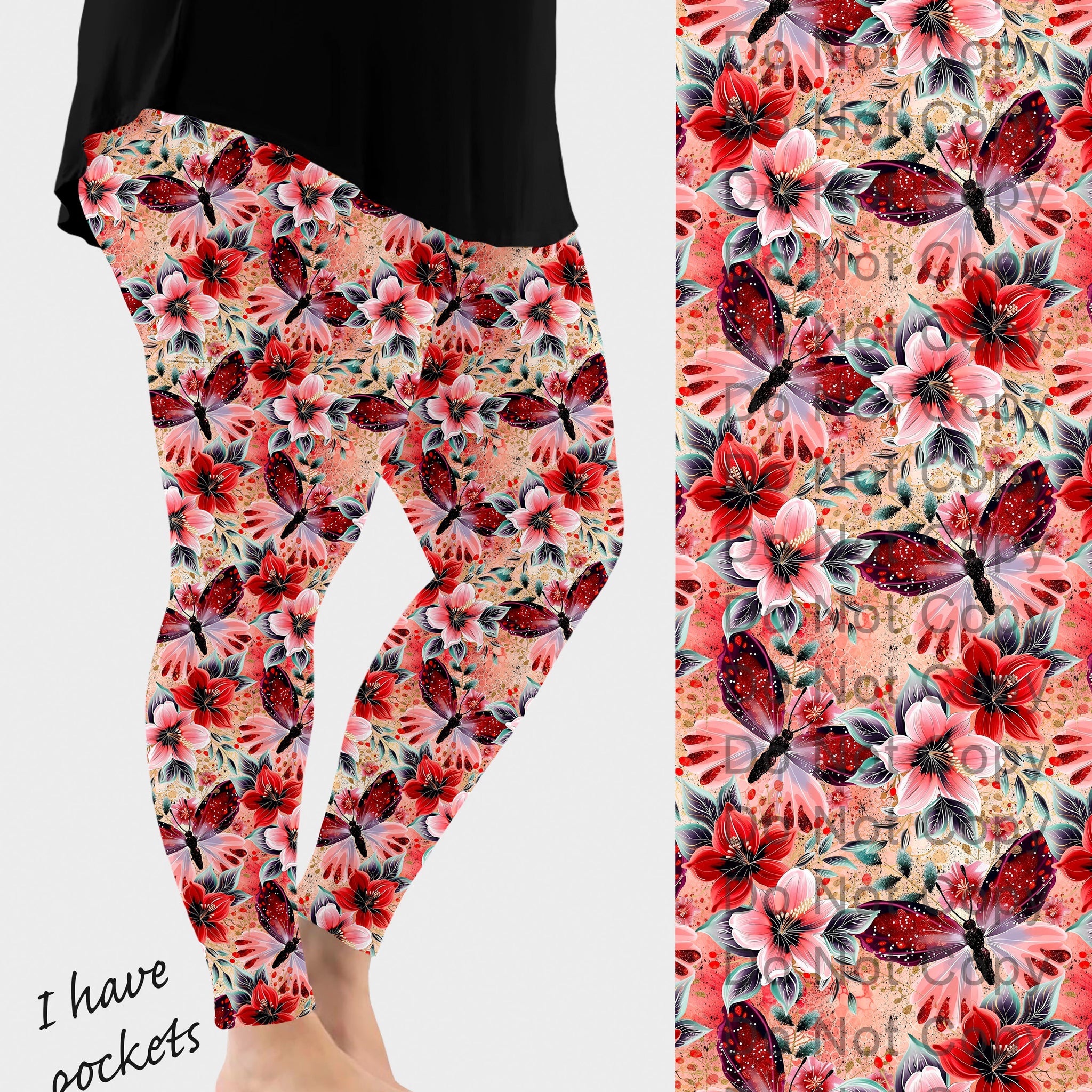 RTS - Red Butterfly Leggings w/ Pockets