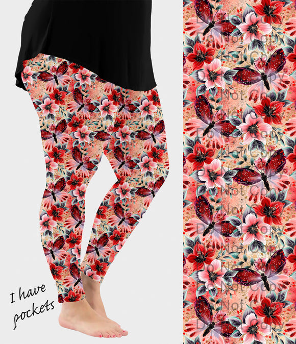 RTS - Red Butterfly Leggings w/ Pockets