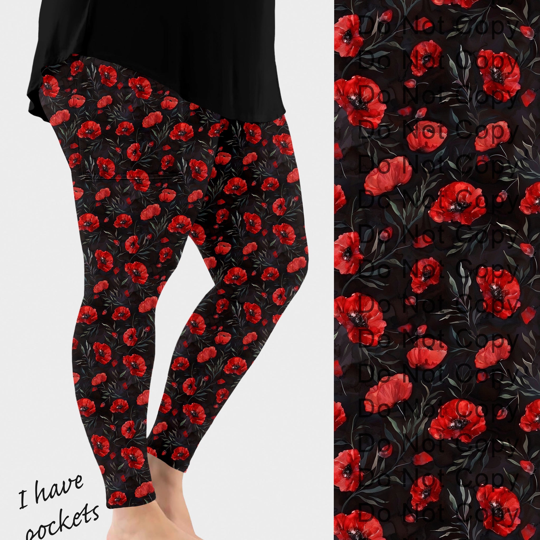 RTS - Red Poppy Leggings w/ Pockets