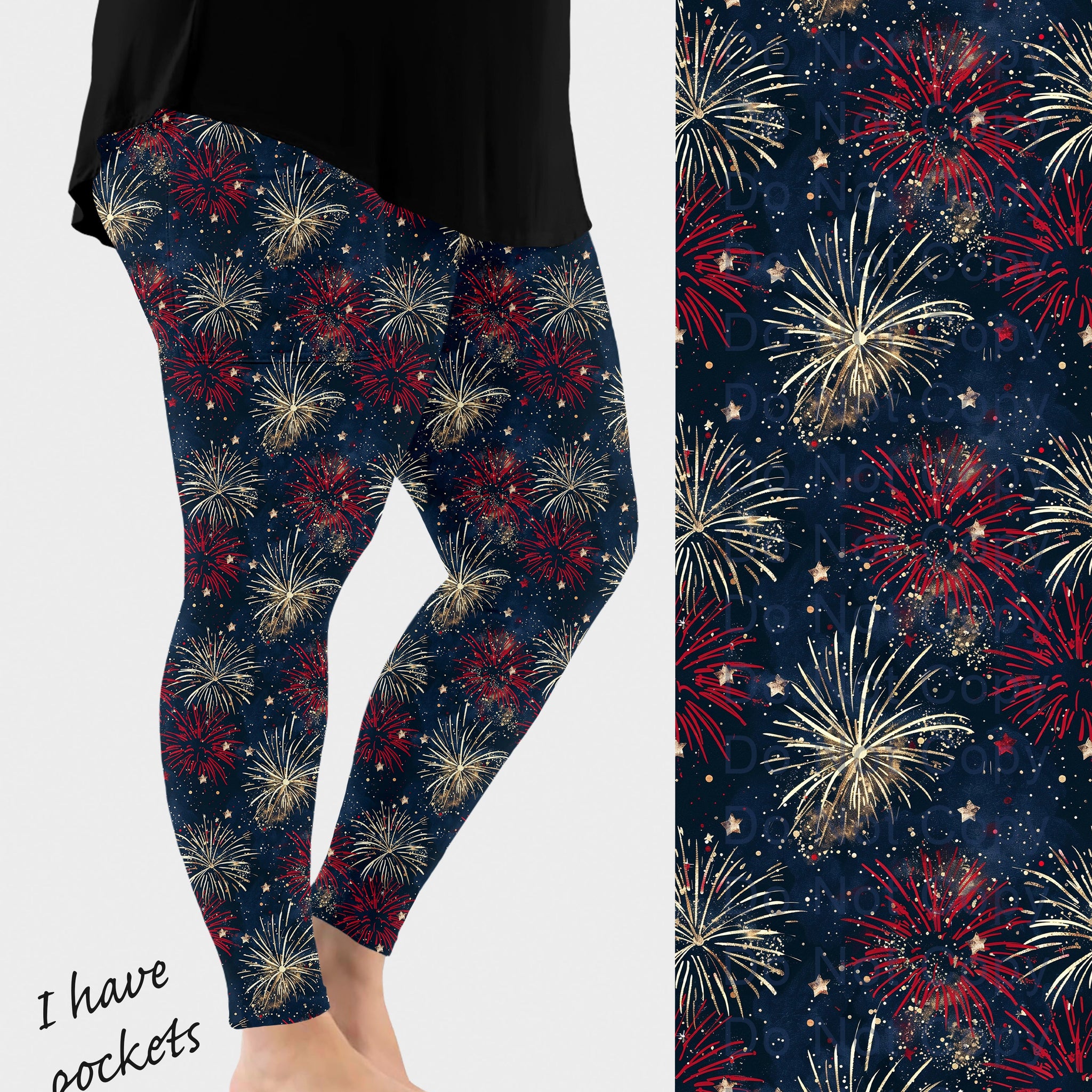 RTS - Red and Gold Fireworks Leggings w/ Pockets