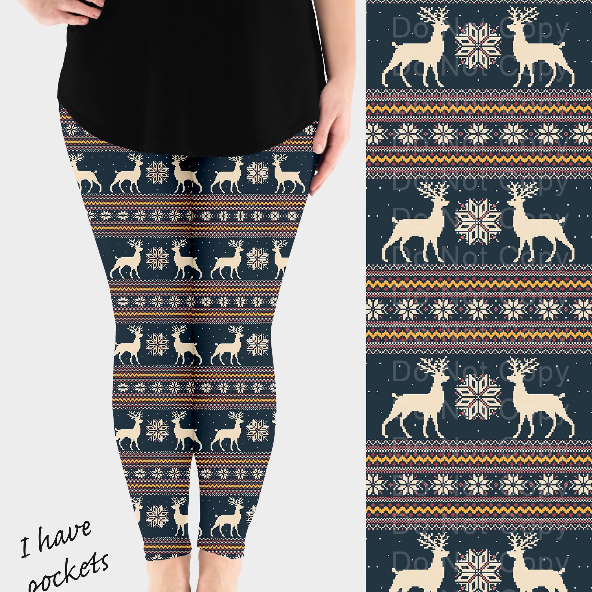 RTS - Reindeer Stripes Leggings w/ Pockets