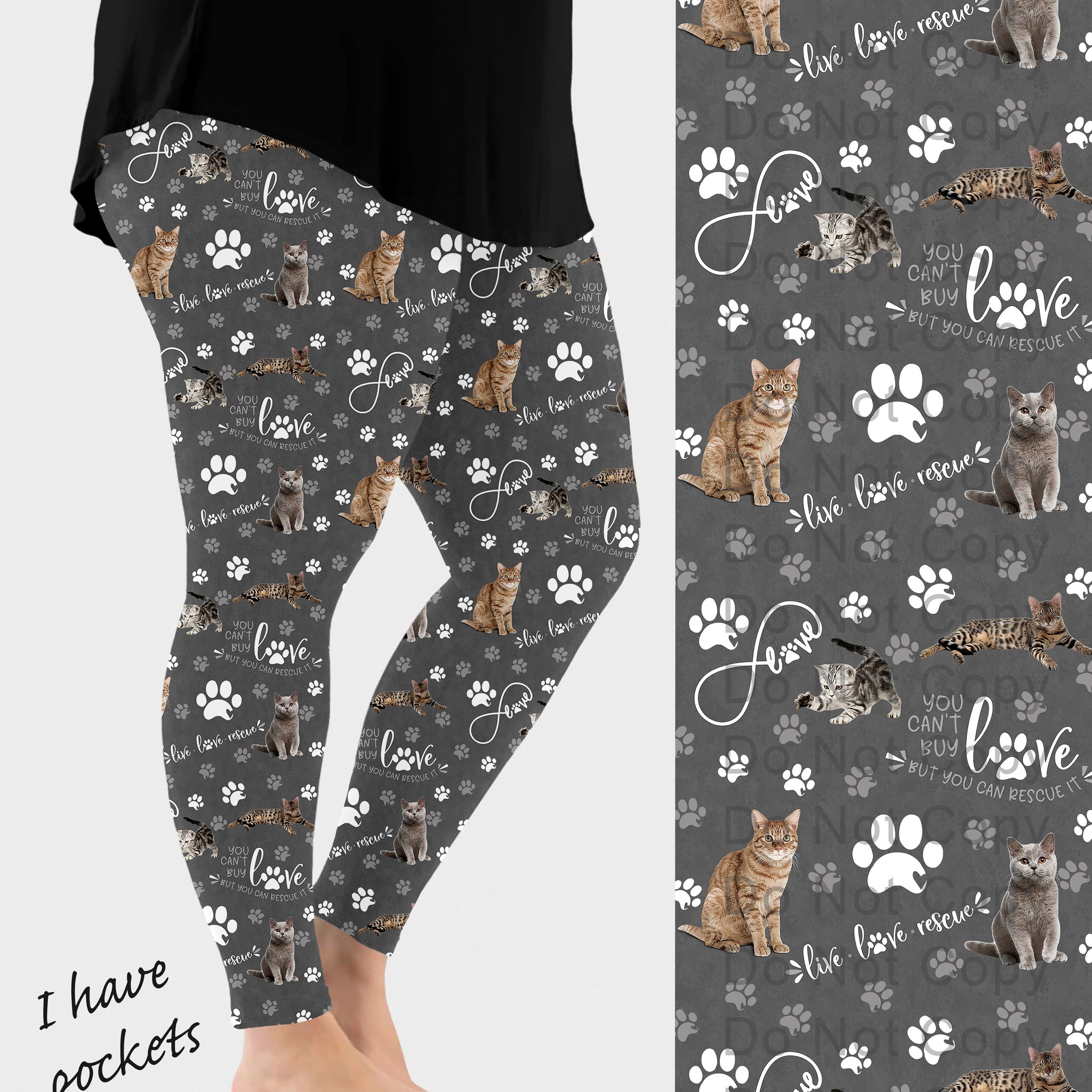 RTS - Rescue Cats Leggings w/ Pockets