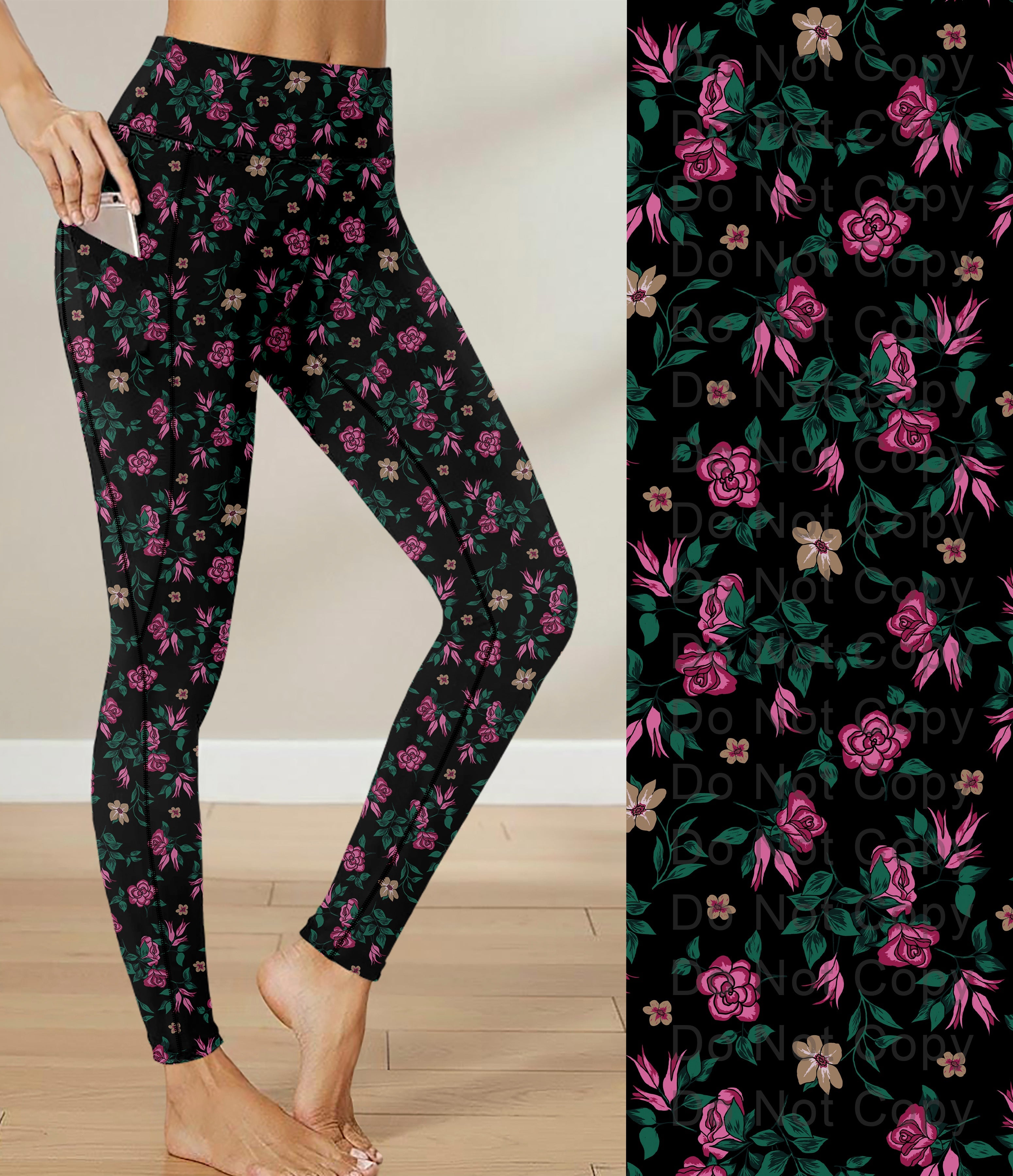 RTS - Rosette Fleur Leggings with Triangle Sport Pockets